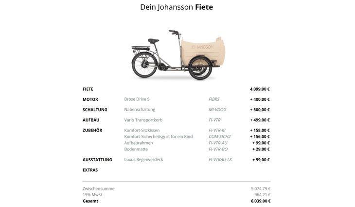 Johansson Bikes E Transportrad Fiete Brose Drive S Enviolo Sonder